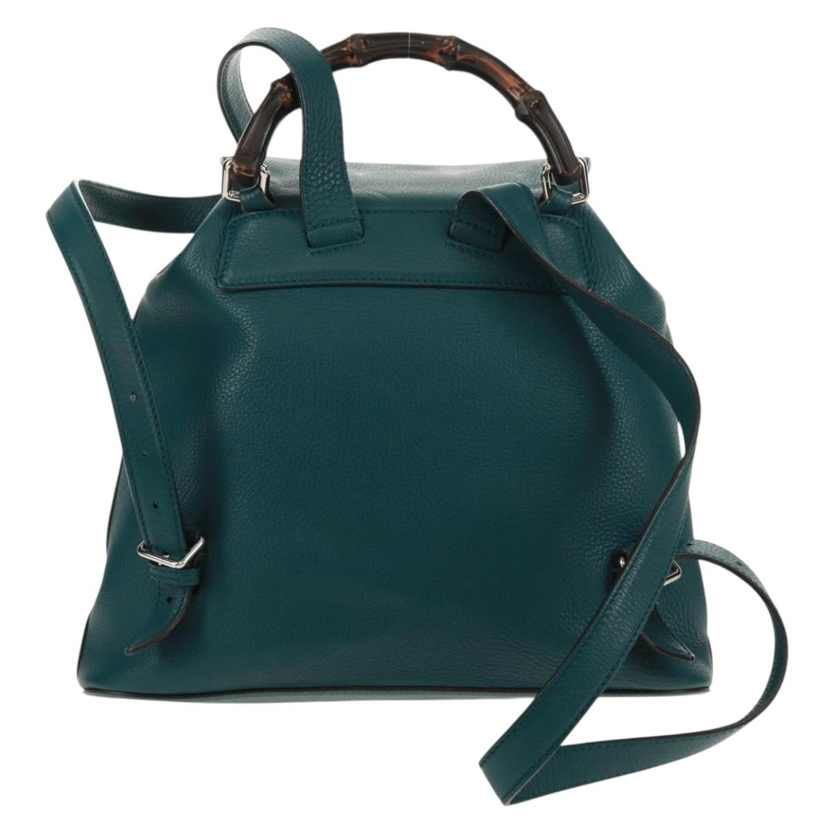 GUCCI Bamboo Backpack Leather Green Silver 370833 Auth 159026V