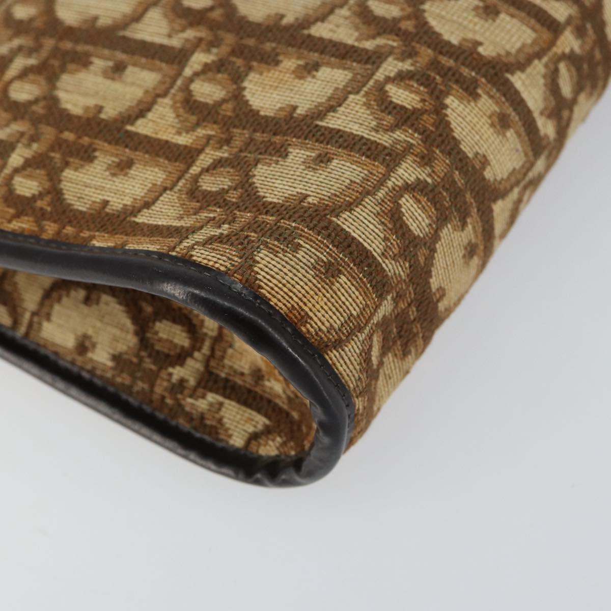 Christian Dior Trotter Canvas Shoulder Bag Beige Gold Auth 159028