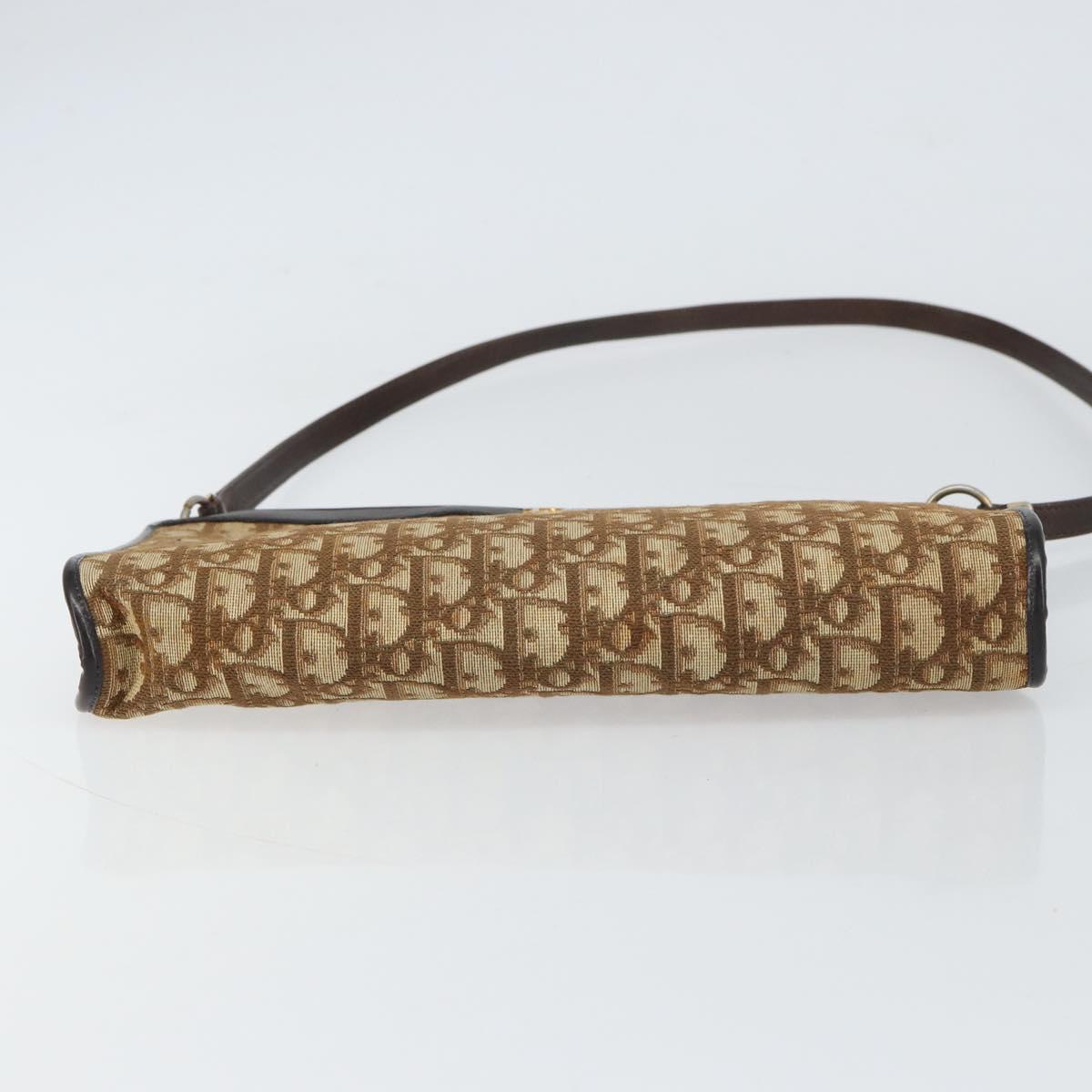 Christian Dior Trotter Canvas Shoulder Bag Beige Gold Auth 159028