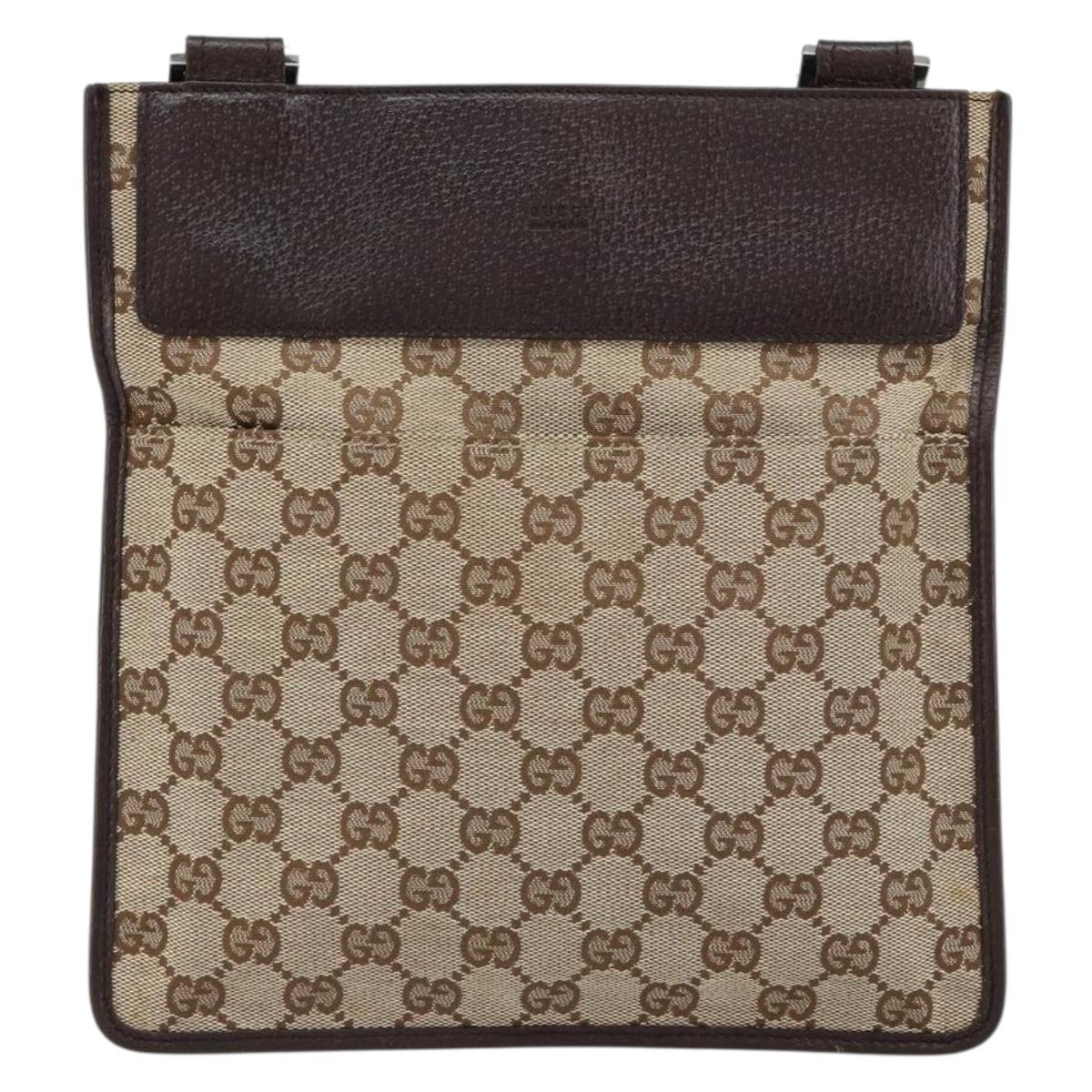 GUCCI GG Canvas Shoulder Bag Beige Silver 27639 Auth 159029V