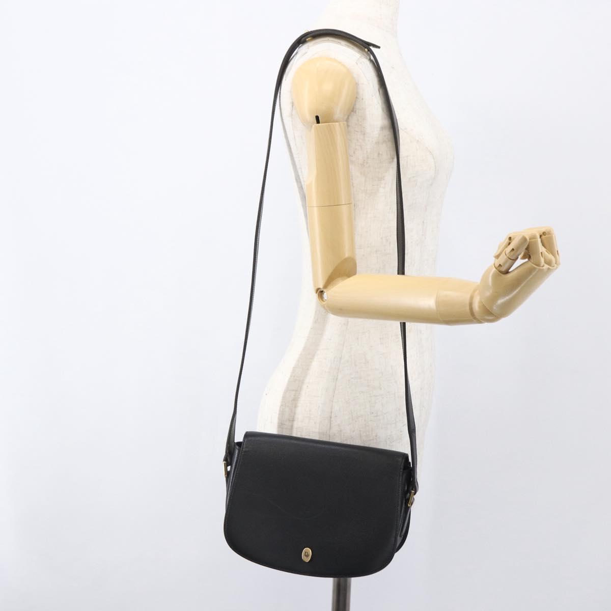 Christian Dior Shoulder Bag Leather Black Gold Auth 159033
