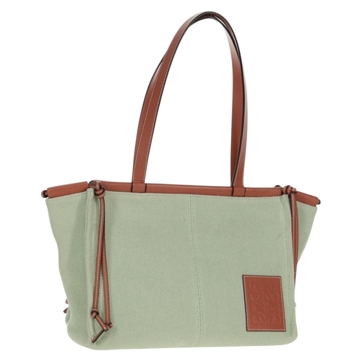 LOEWE Anagram Cushion Tote Bag Canvas Light green Auth 159034