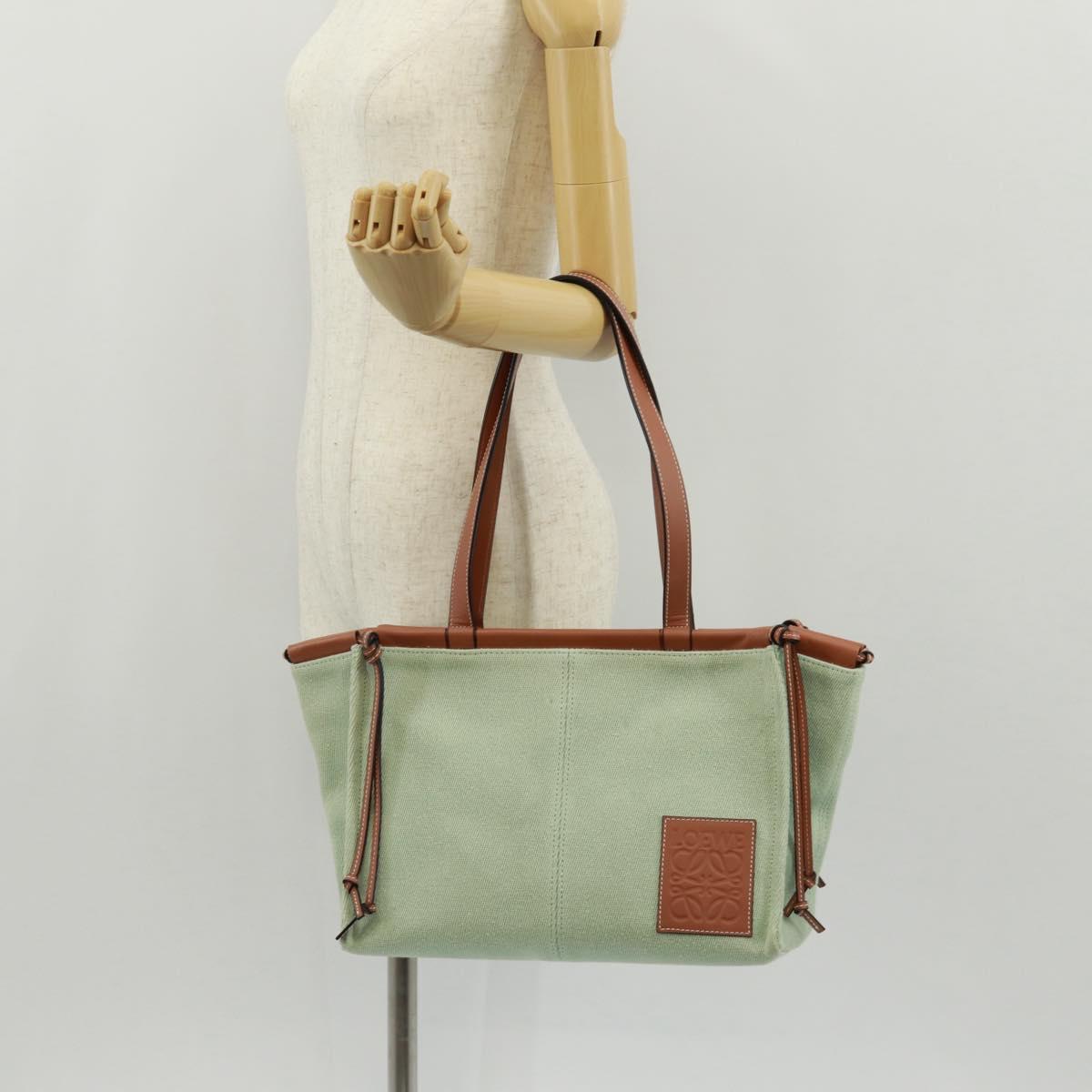 LOEWE Anagram Cushion Tote Bag Canvas Light green Auth 159034