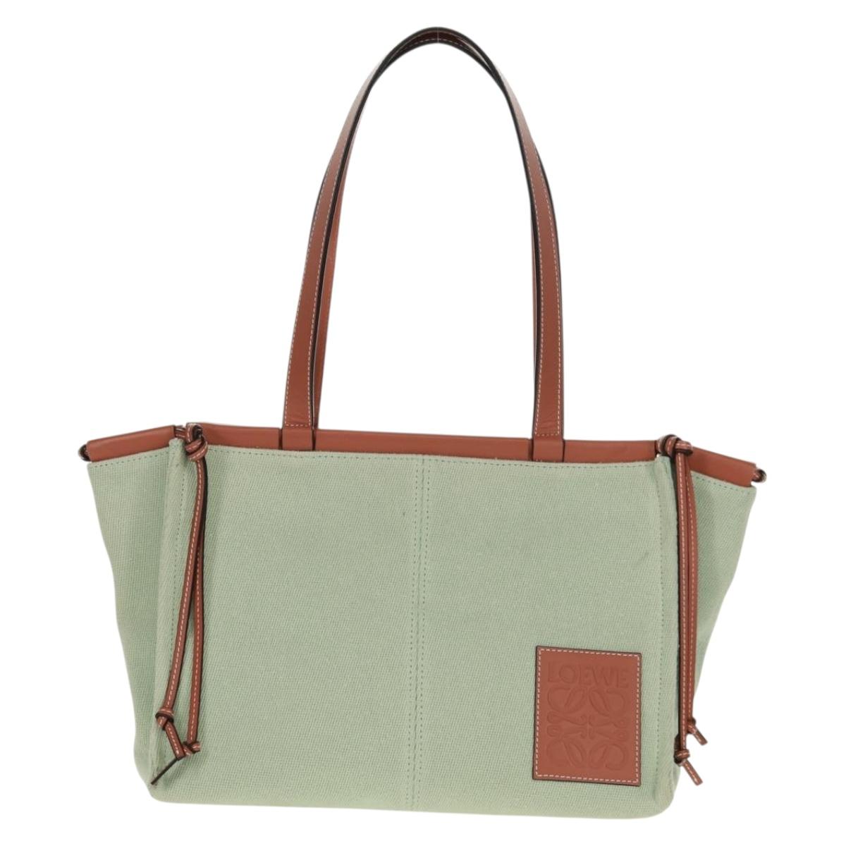 LOEWE Anagram Cushion Tote Bag Canvas Light green Auth 159034