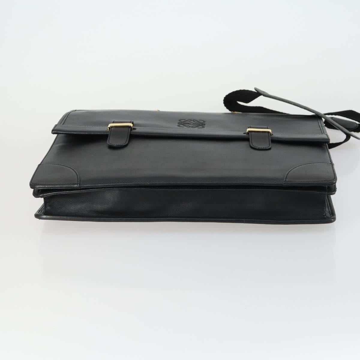 LOEWE Anagram Business Bag Leather 2way Black Gold Auth 159035