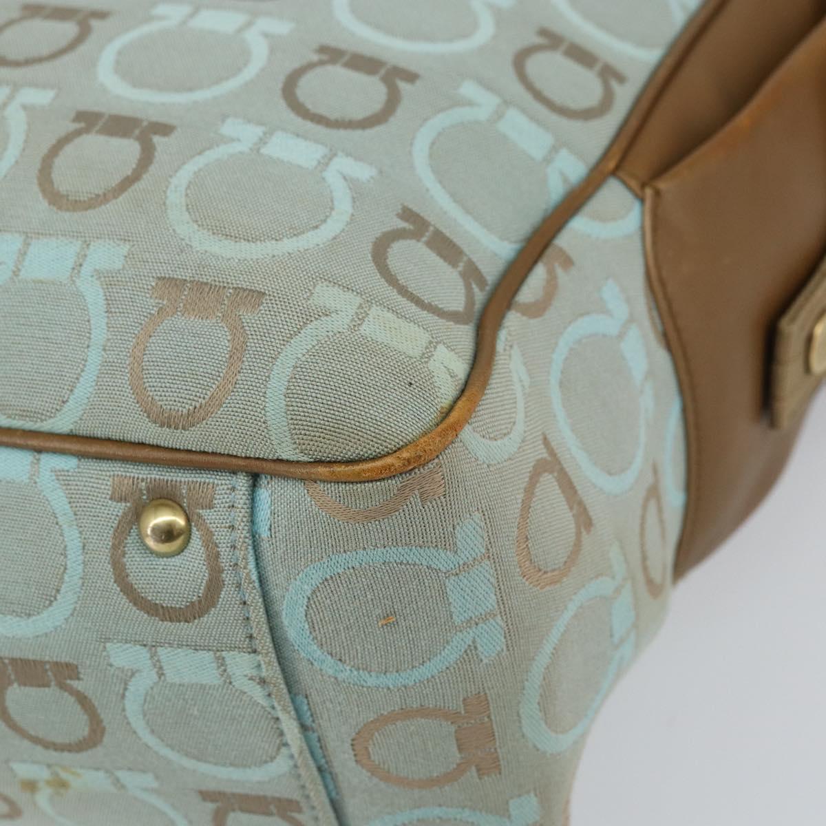 Salvatore Ferragamo Gancini Tote Bag Canvas Light Blue Gold Auth 159039