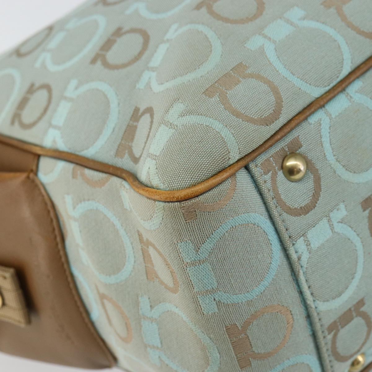 Salvatore Ferragamo Gancini Tote Bag Canvas Light Blue Gold Auth 159039