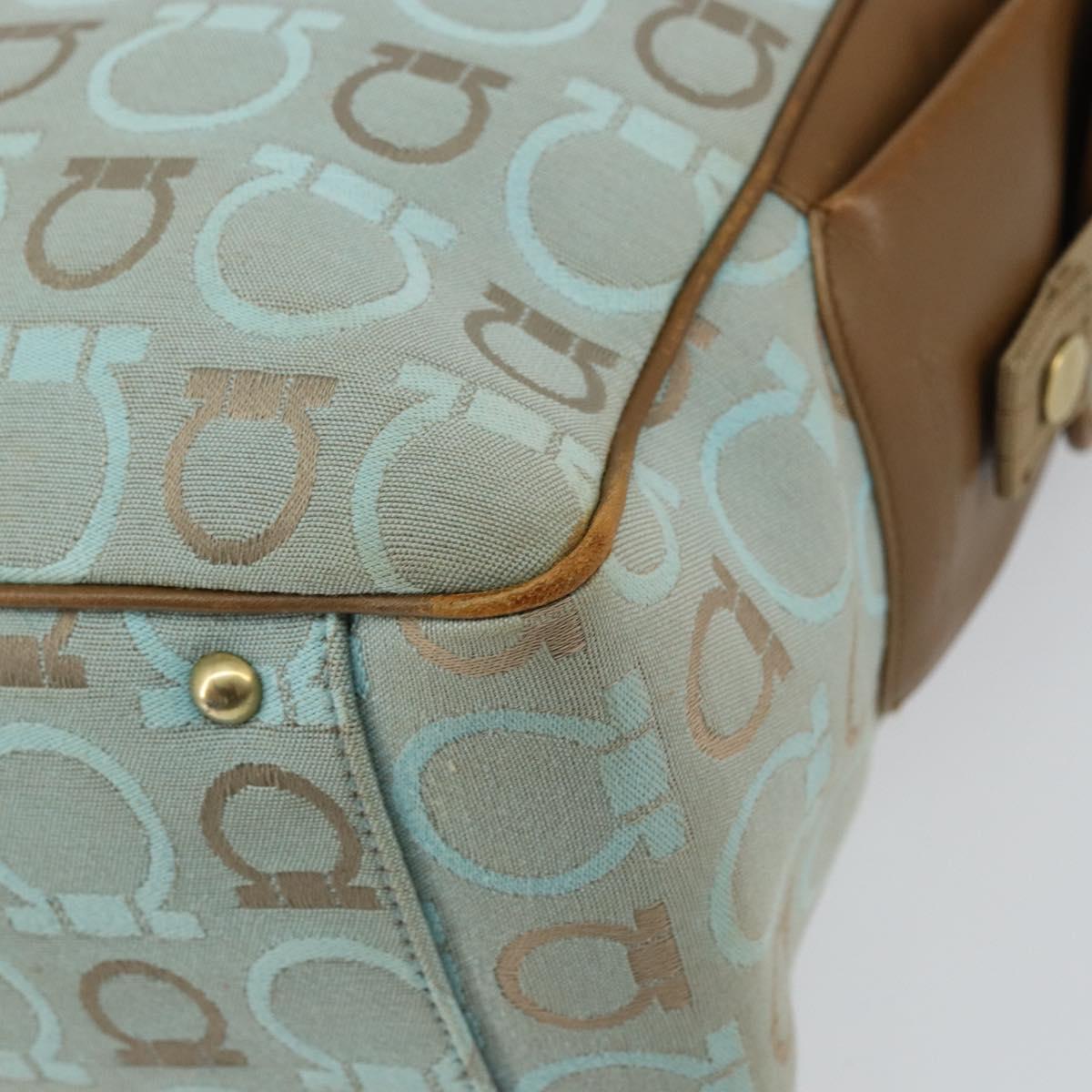 Salvatore Ferragamo Gancini Tote Bag Canvas Light Blue Gold Auth 159039