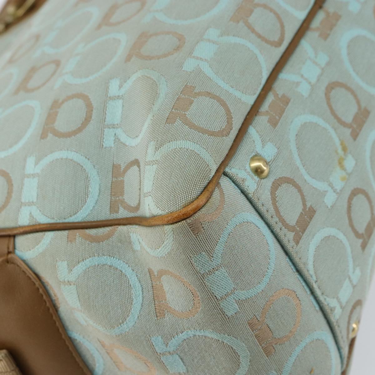 Salvatore Ferragamo Gancini Tote Bag Canvas Light Blue Gold Auth 159039