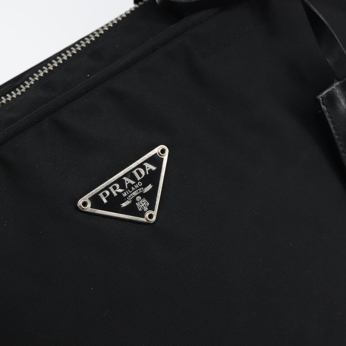 PRADA Hand Bag Nylon Black Silver Auth 159051