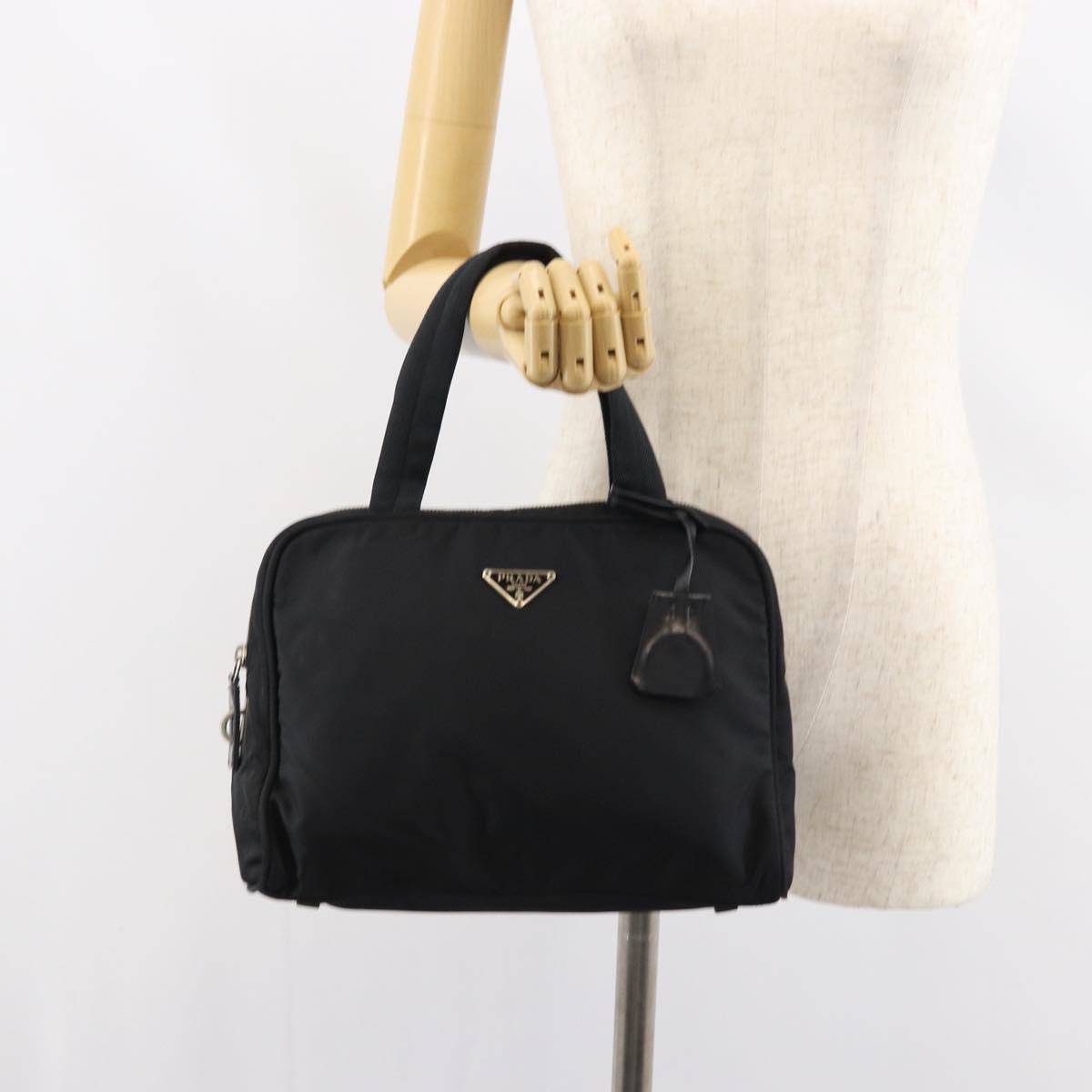 PRADA Hand Bag Nylon Black Silver Auth 159051