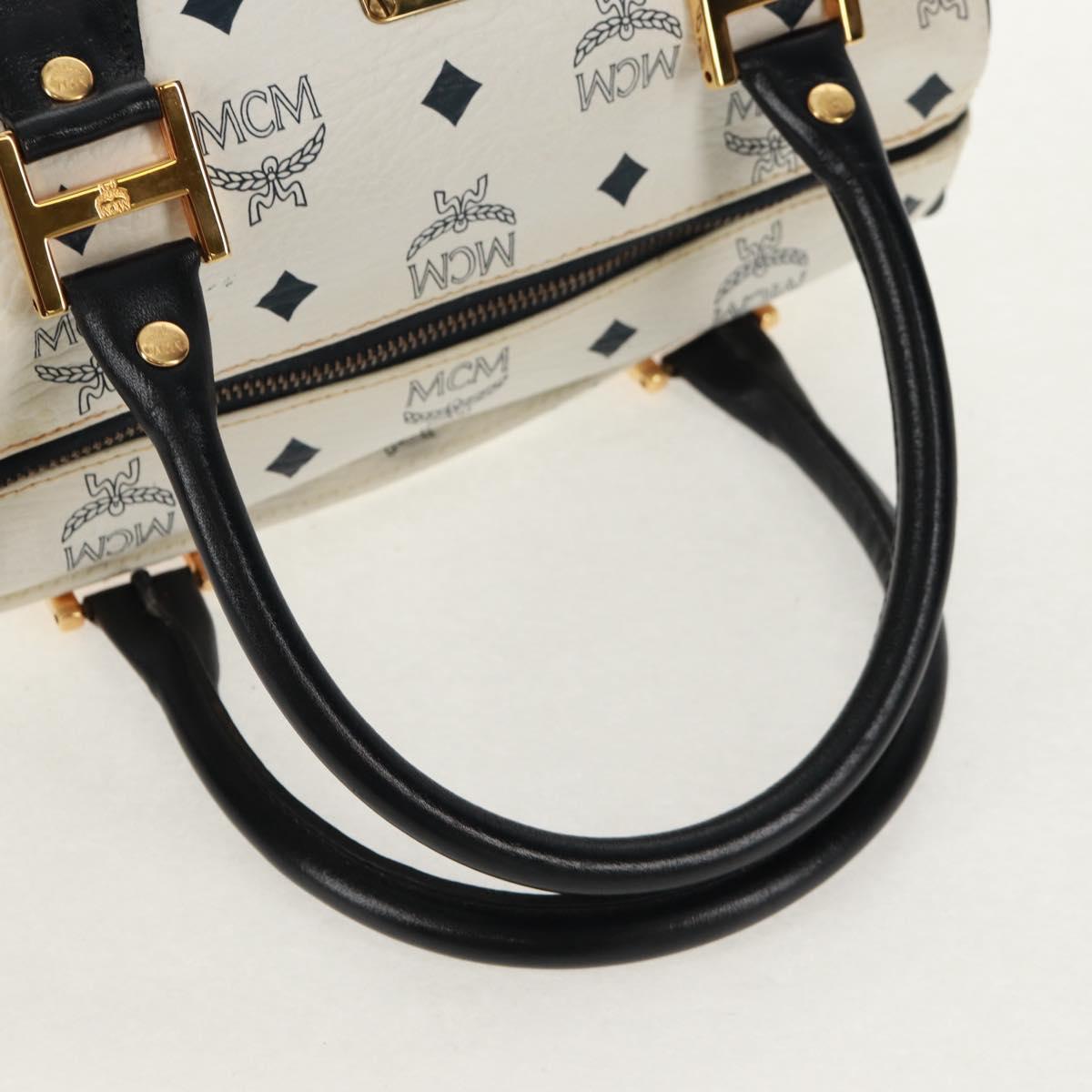 MCM Logogram Vicetos Boston Bag PVC Leather 2way White Gold Auth 159053