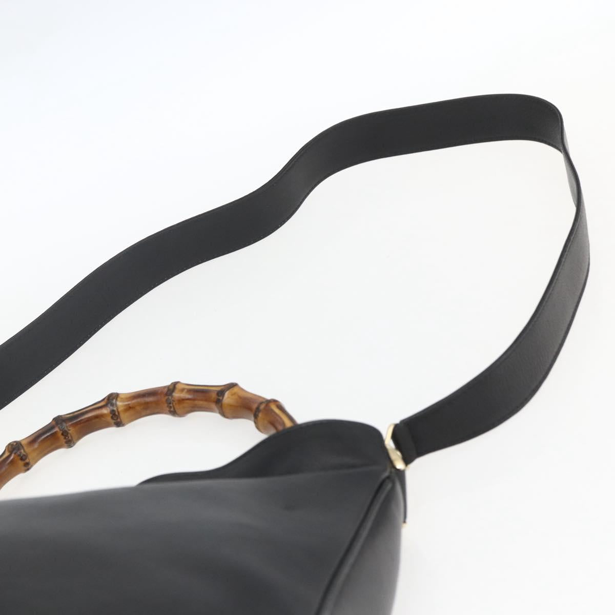 GUCCI Bamboo Hand Bag Leather 2way Black Gold 001 1638 Auth 159054