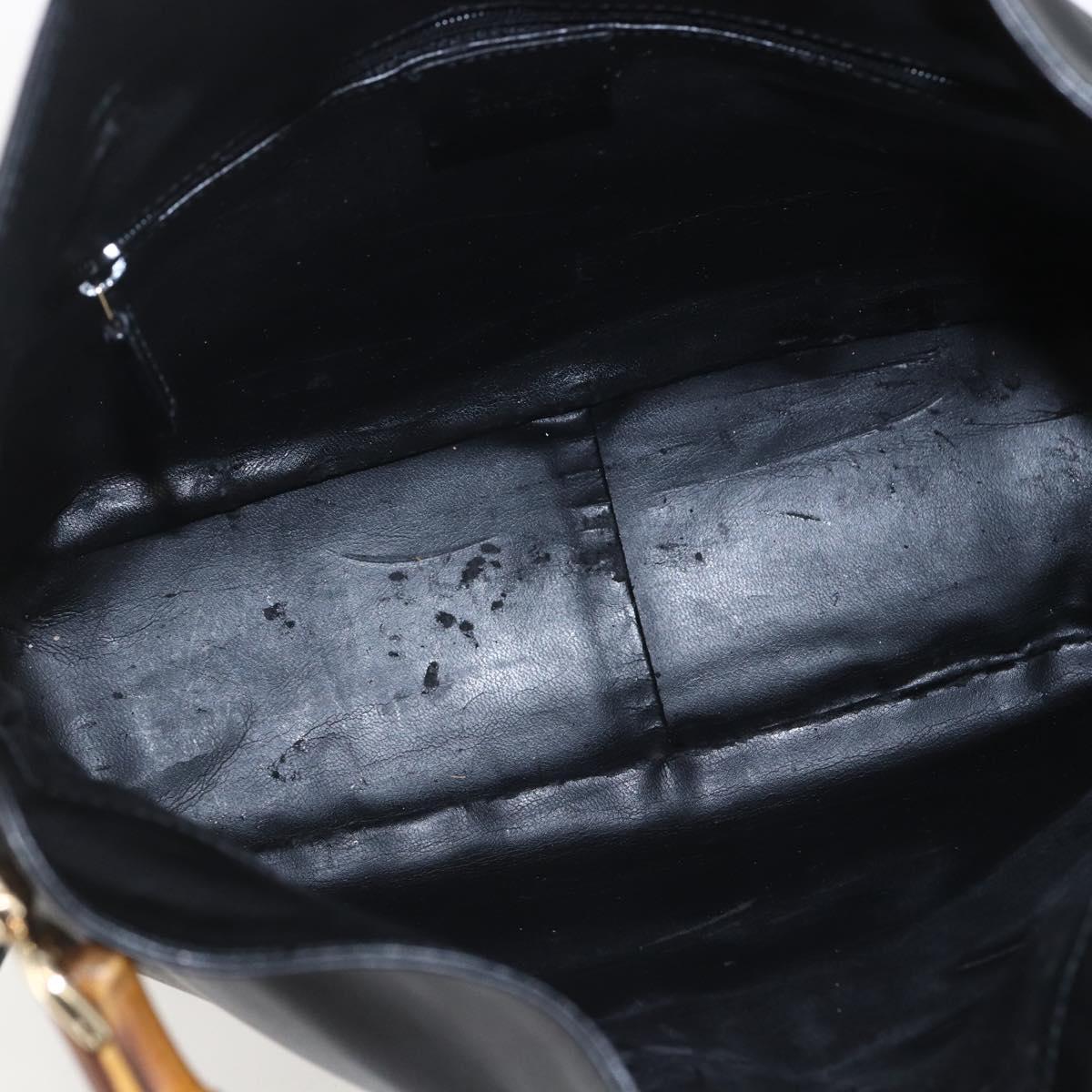 GUCCI Bamboo Hand Bag Leather 2way Black Gold 001 1638 Auth 159054