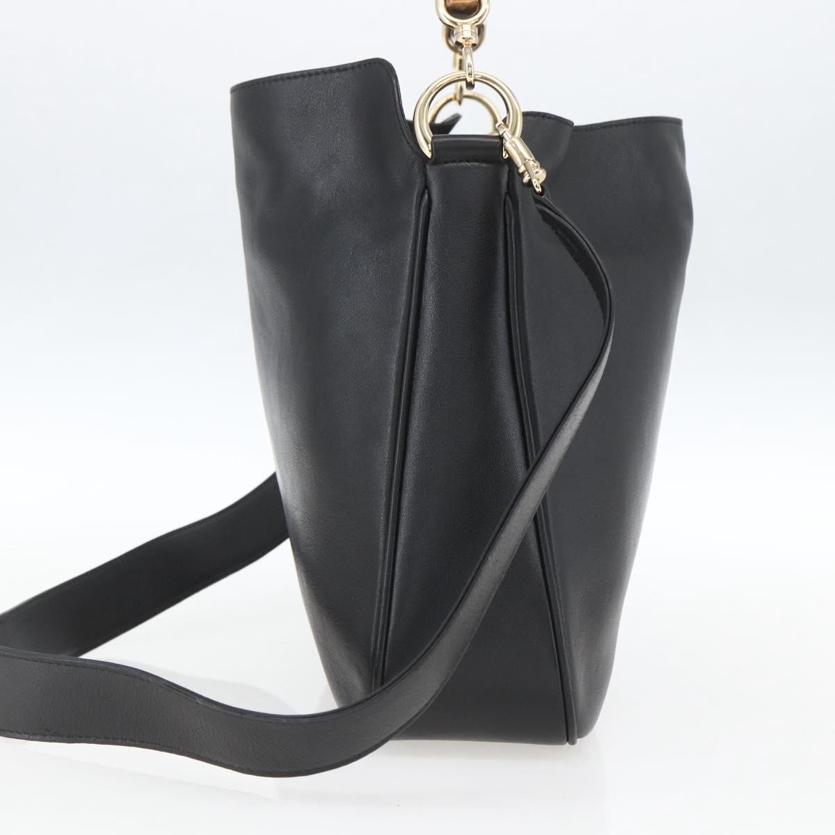 GUCCI Bamboo Hand Bag Leather 2way Black Gold 001 1638 Auth 159054