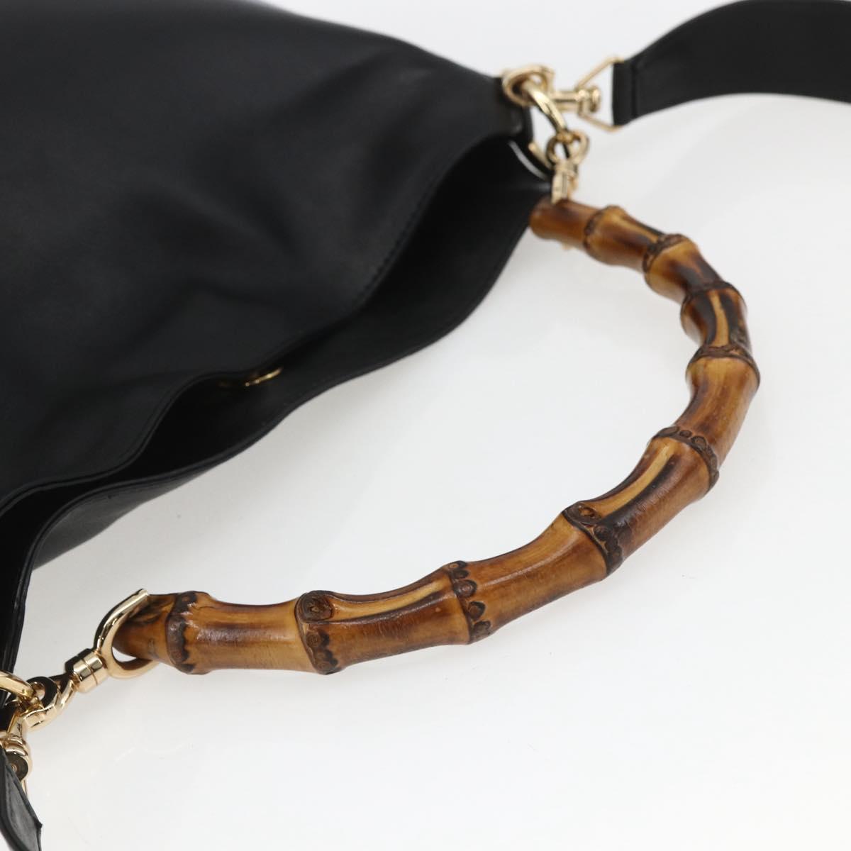 GUCCI Bamboo Hand Bag Leather 2way Black Gold 001 1638 Auth 159054