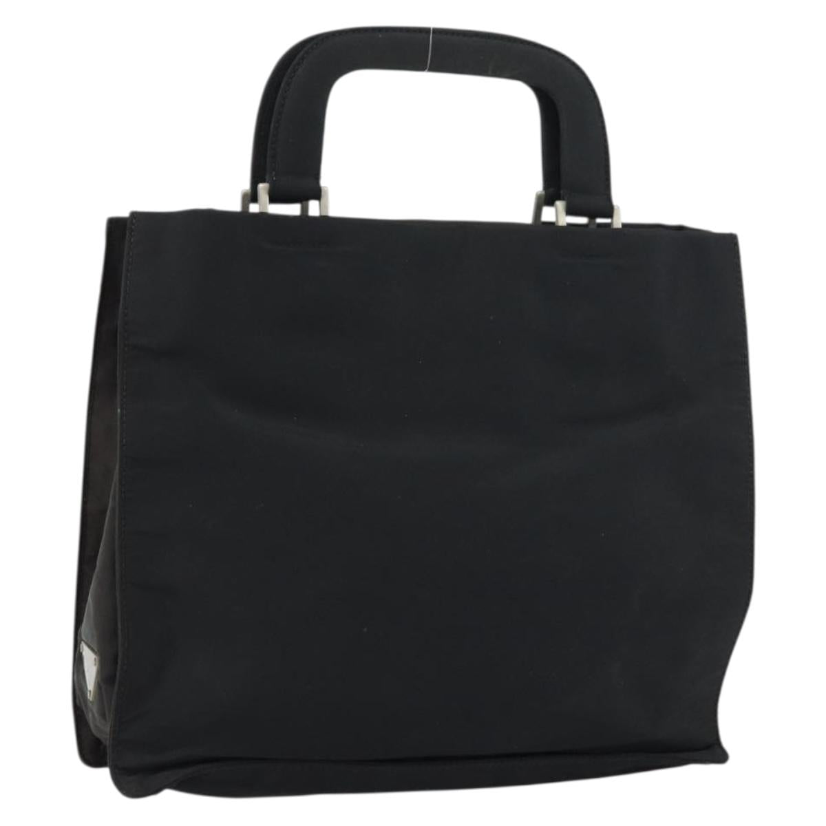 PRADA Hand Bag Nylon Black Silver Auth 159055