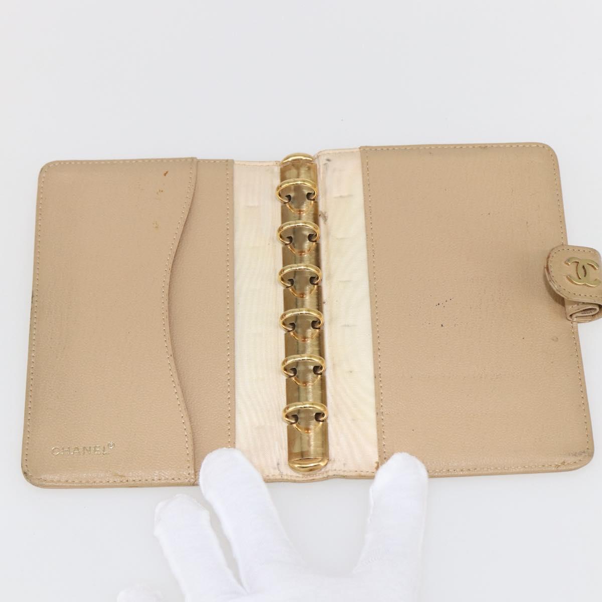 CHANEL Day Planner Cover Leather Beige Gold CC Auth 159060