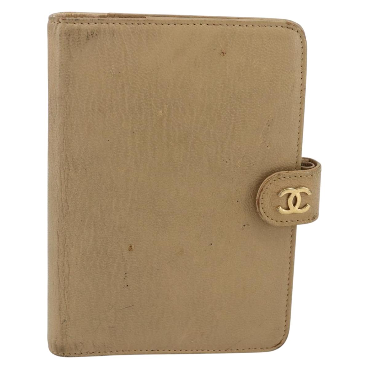 CHANEL Day Planner Cover Leather Beige Gold CC Auth 159060