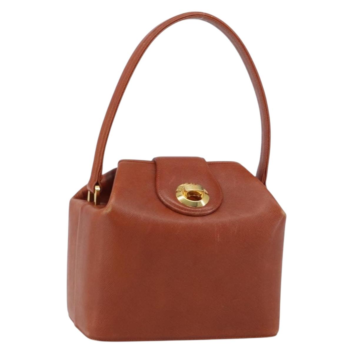 GIVENCHY Hand Bag Leather Brown Gold Auth 159082