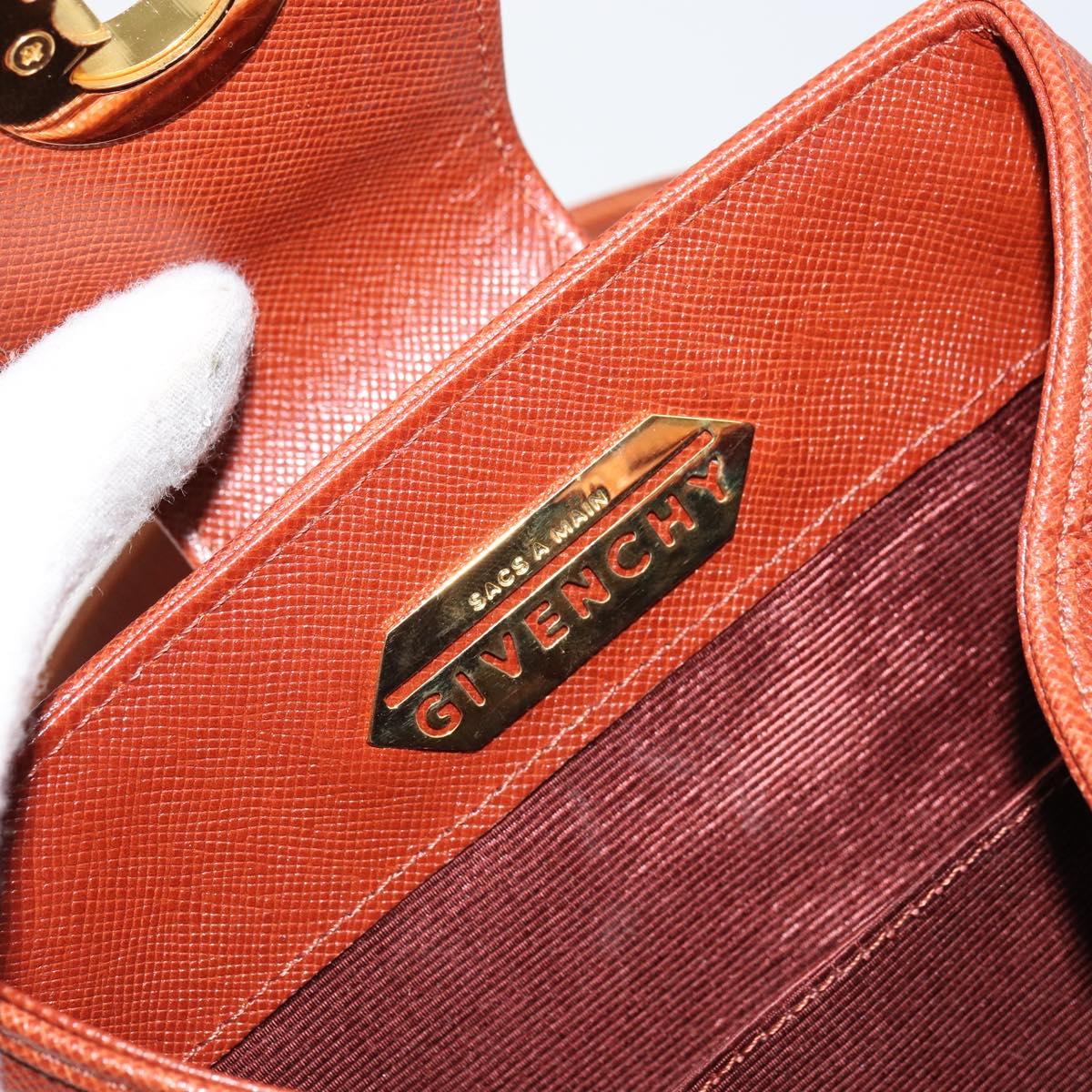 GIVENCHY Hand Bag Leather Brown Gold Auth 159082