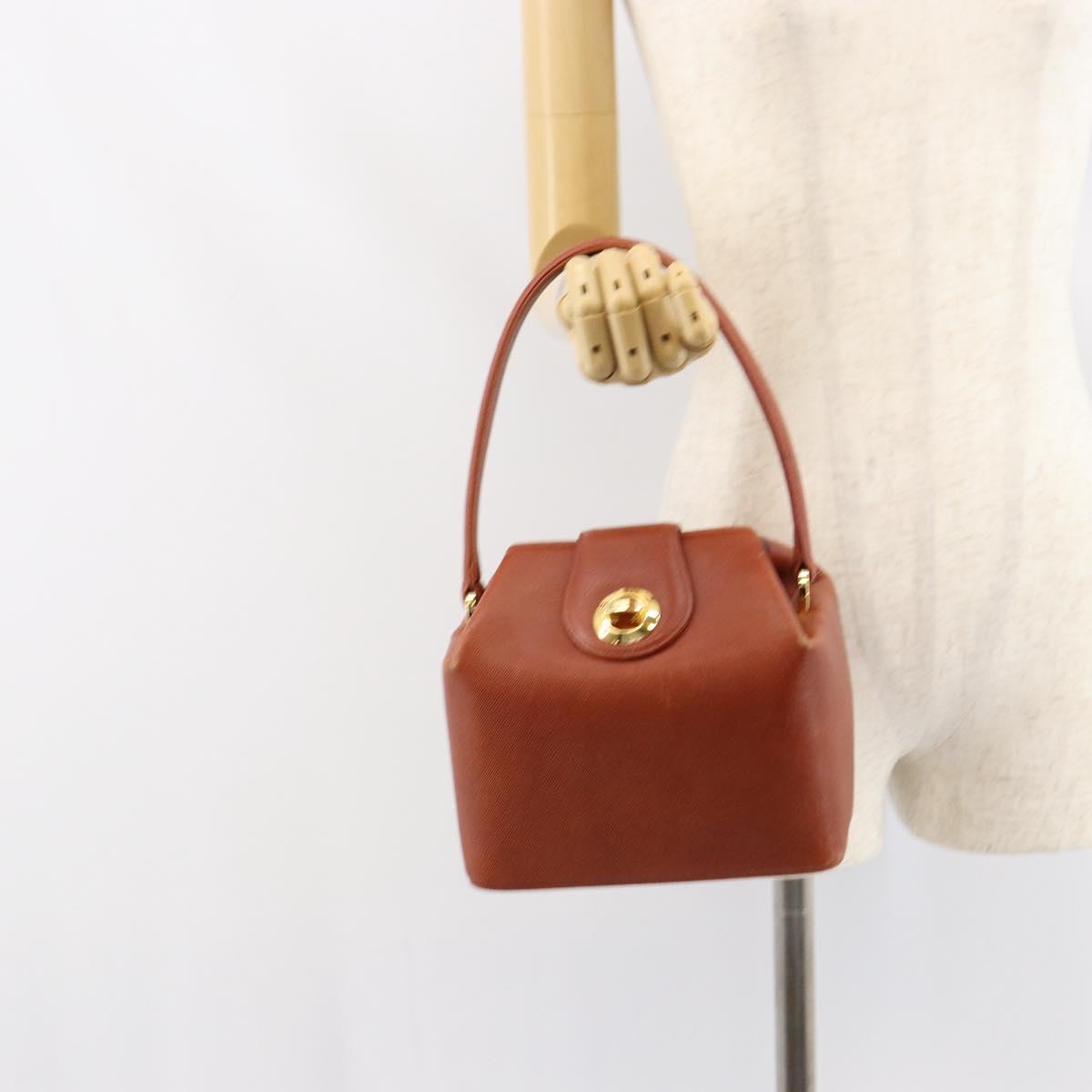 GIVENCHY Hand Bag Leather Brown Gold Auth 159082