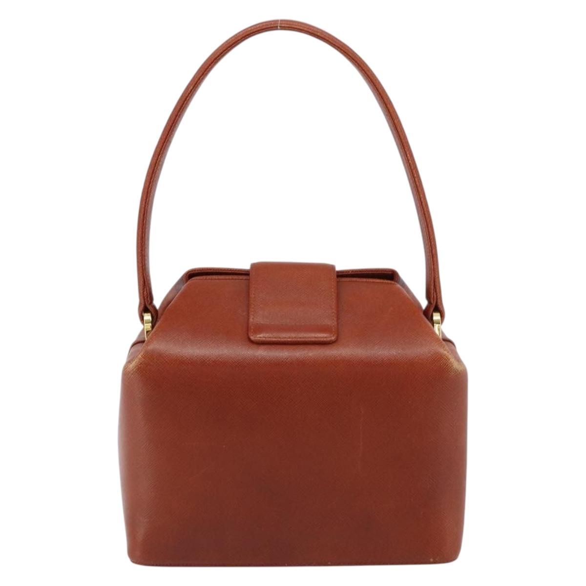 GIVENCHY Hand Bag Leather Brown Gold Auth 159082
