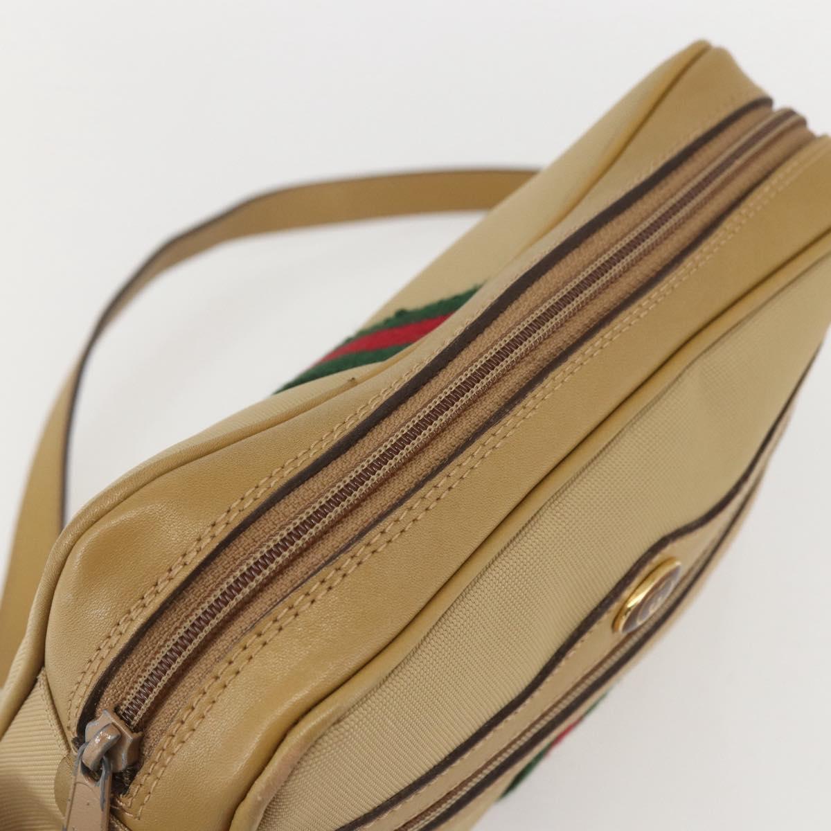 GUCCI Web Sherry Line Shoulder Bag Nylon Beige Gold Red 010 378 Auth 159085