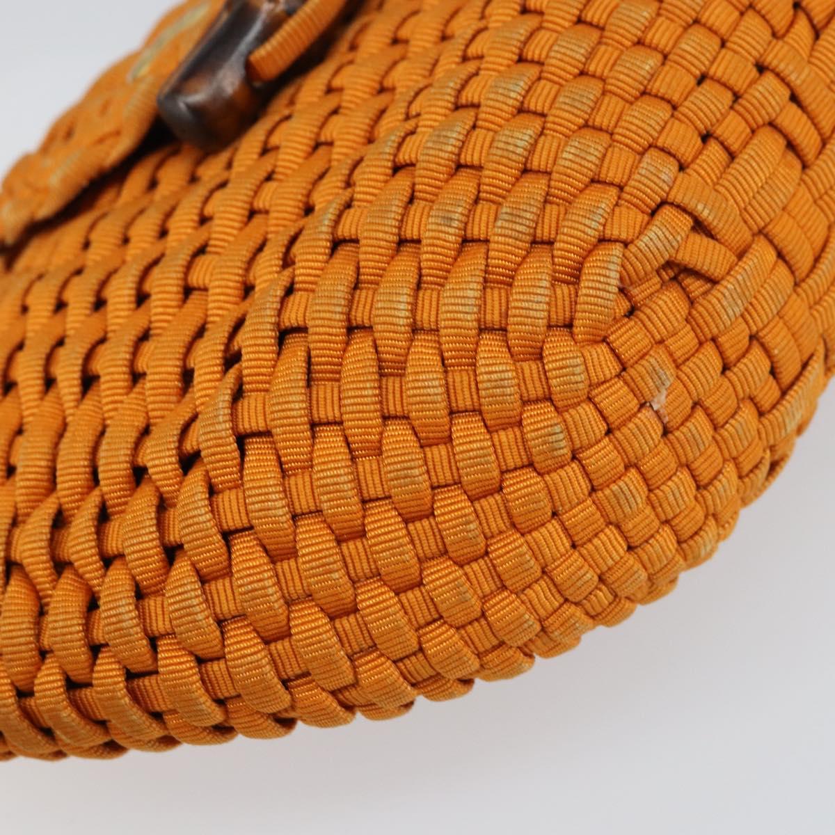 FENDI Bamboo Hand Bag Nylon Orange Gold Auth 159087
