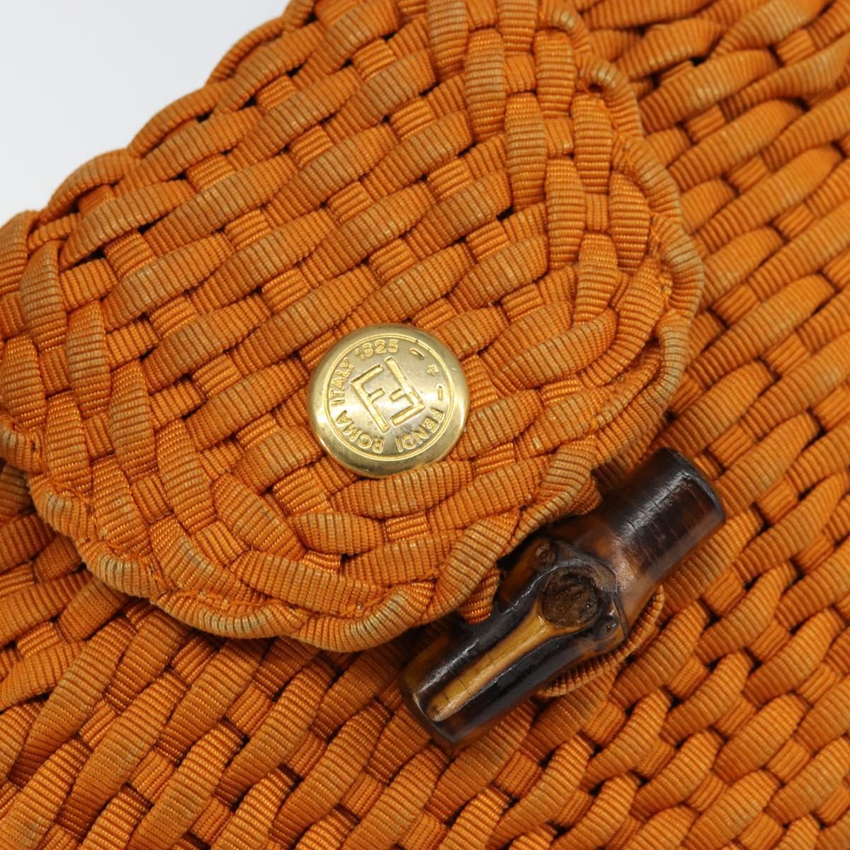 FENDI Bamboo Hand Bag Nylon Orange Gold Auth 159087