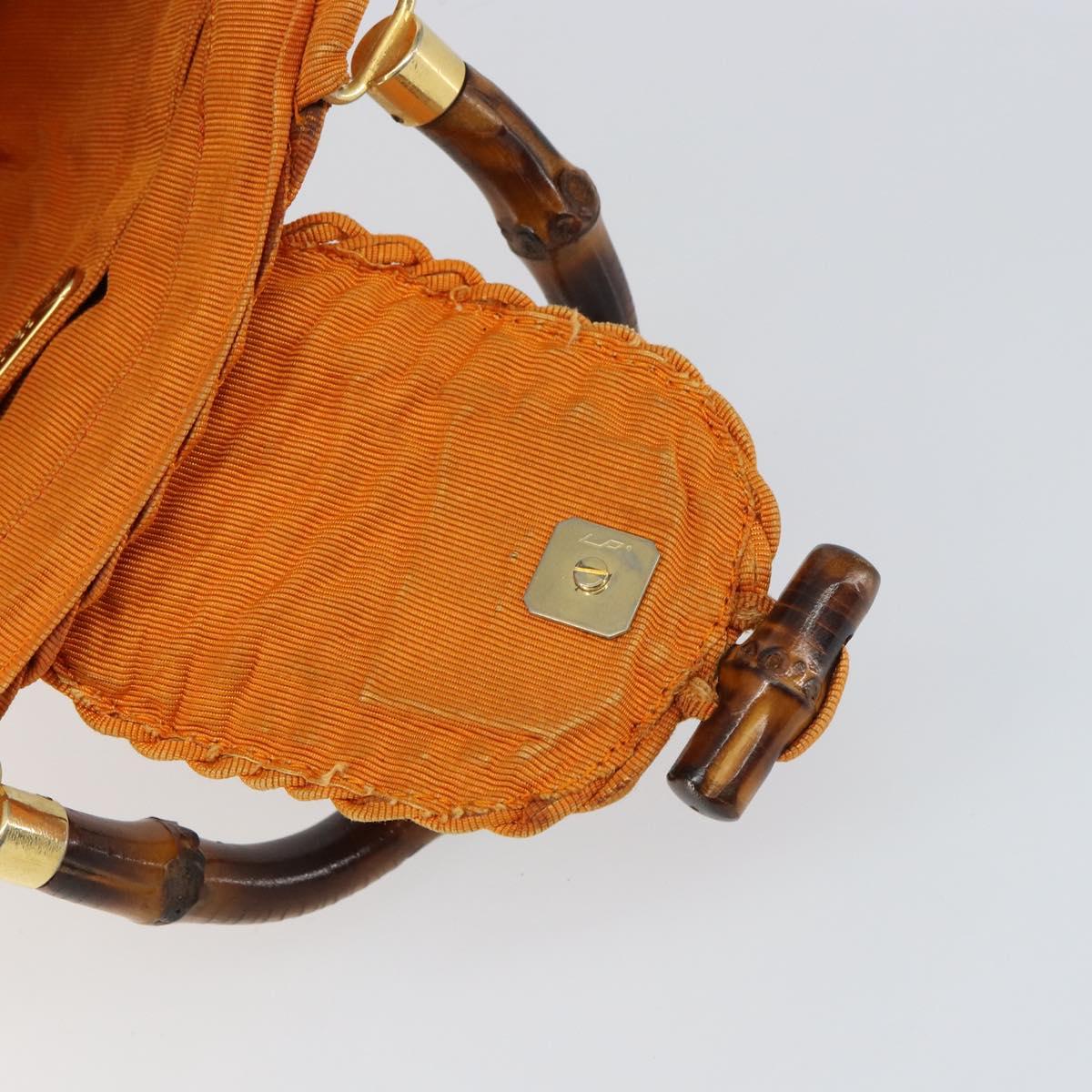 FENDI Bamboo Hand Bag Nylon Orange Gold Auth 159087
