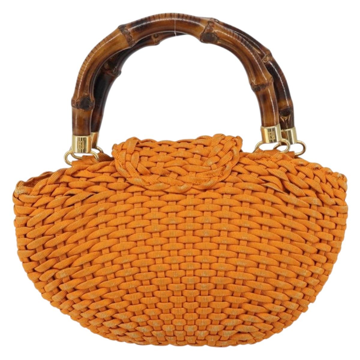 FENDI Bamboo Hand Bag Nylon Orange Gold Auth 159087