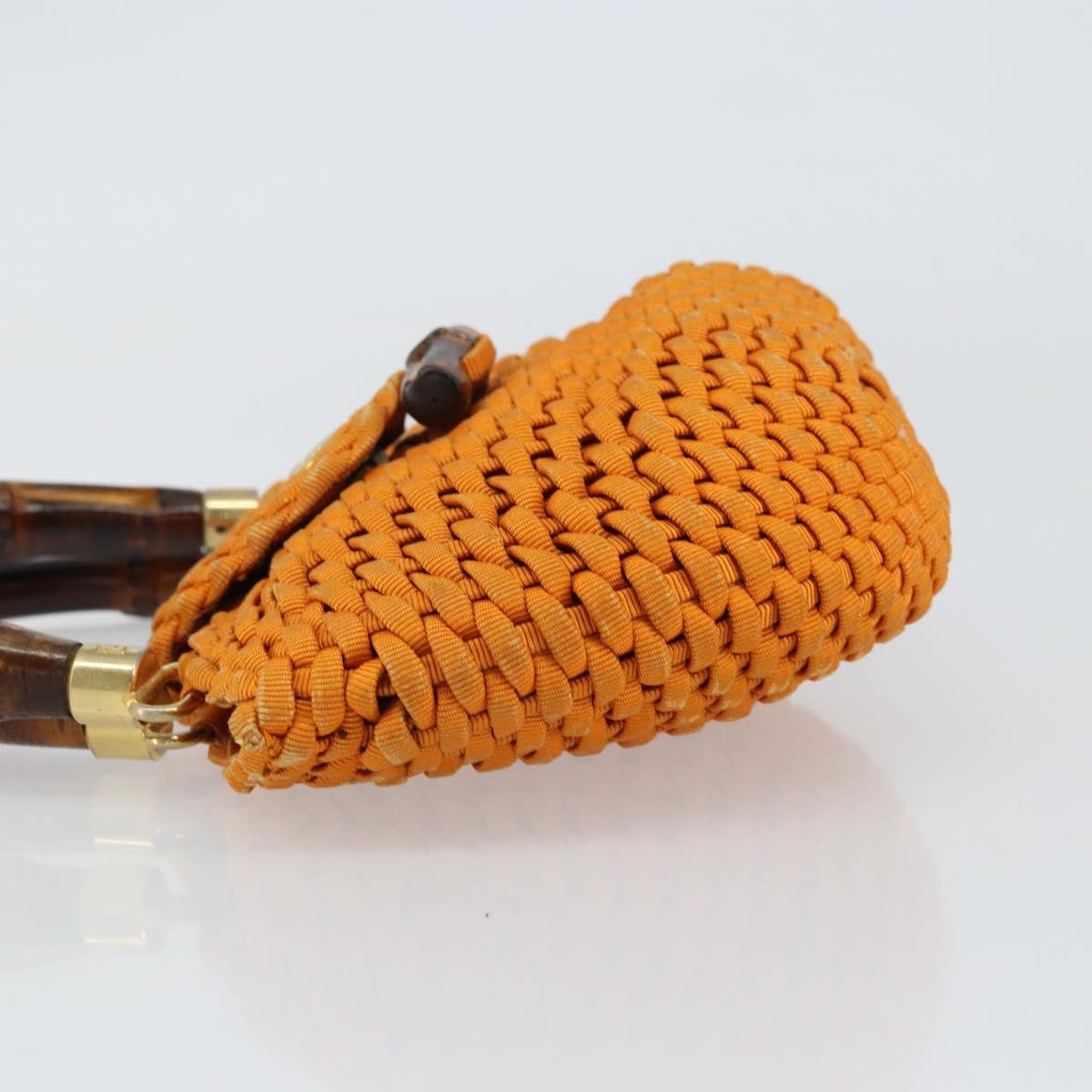 FENDI Bamboo Hand Bag Nylon Orange Gold Auth 159087