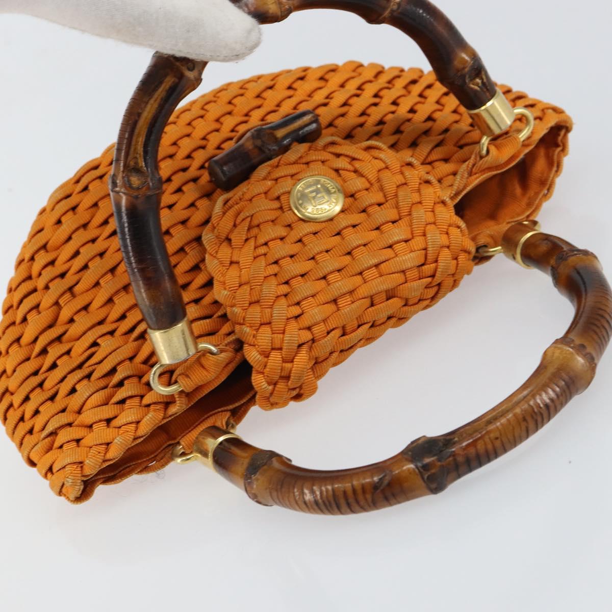 FENDI Bamboo Hand Bag Nylon Orange Gold Auth 159087