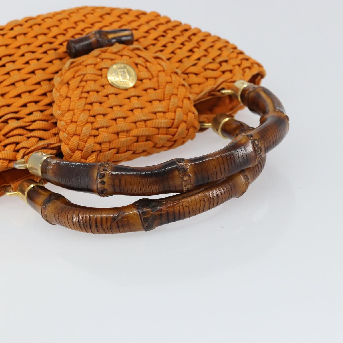 FENDI Bamboo Hand Bag Nylon Orange Gold Auth 159087
