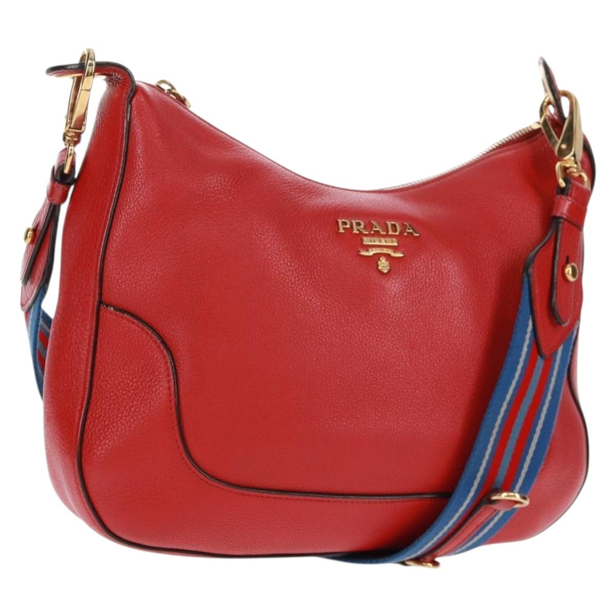 PRADA Shoulder Bag Leather Red Gold Auth 159088V