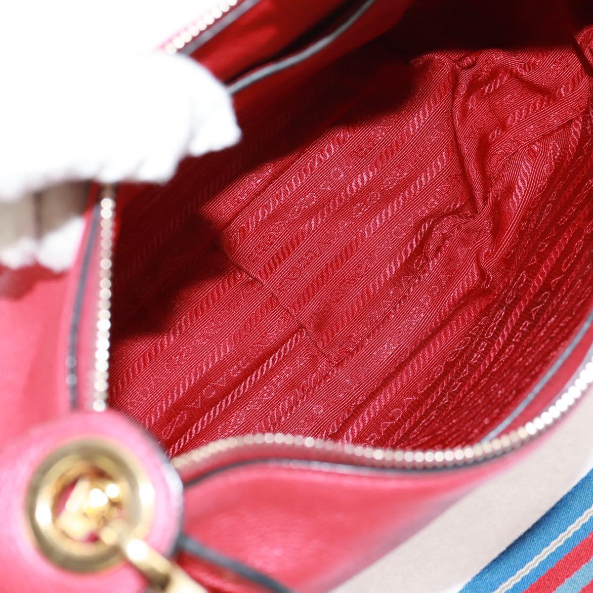 PRADA Shoulder Bag Leather Red Gold Auth 159088V