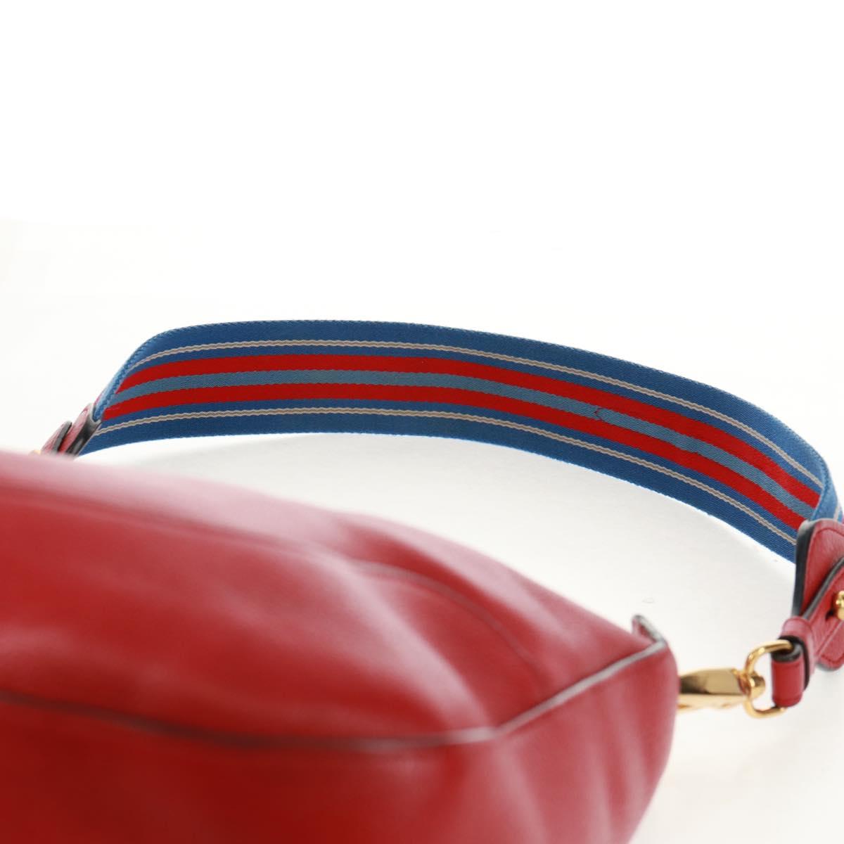 PRADA Shoulder Bag Leather Red Gold Auth 159088V
