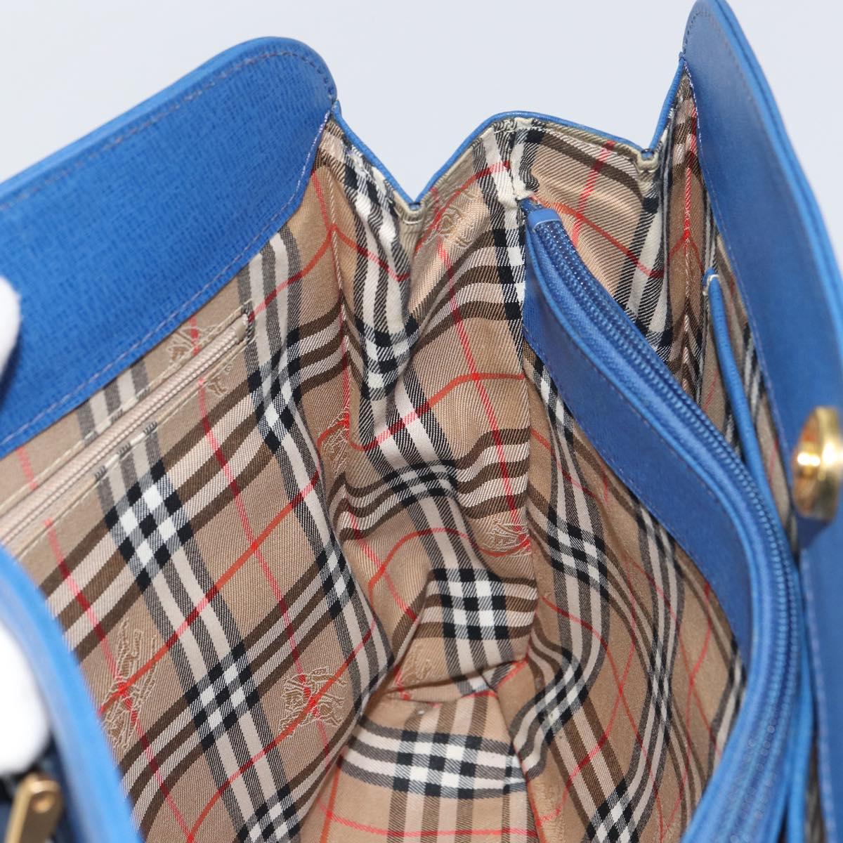 Burberrys Hand Bag Leather Blue Gold Auth 159091