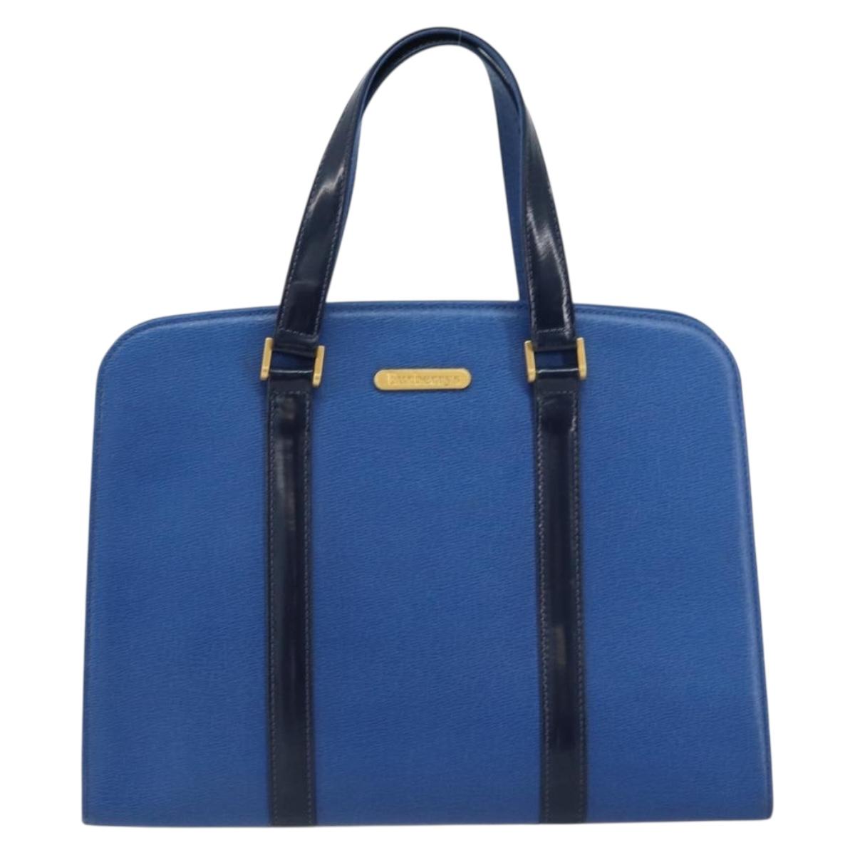 Burberrys Hand Bag Leather Blue Gold Auth 159091