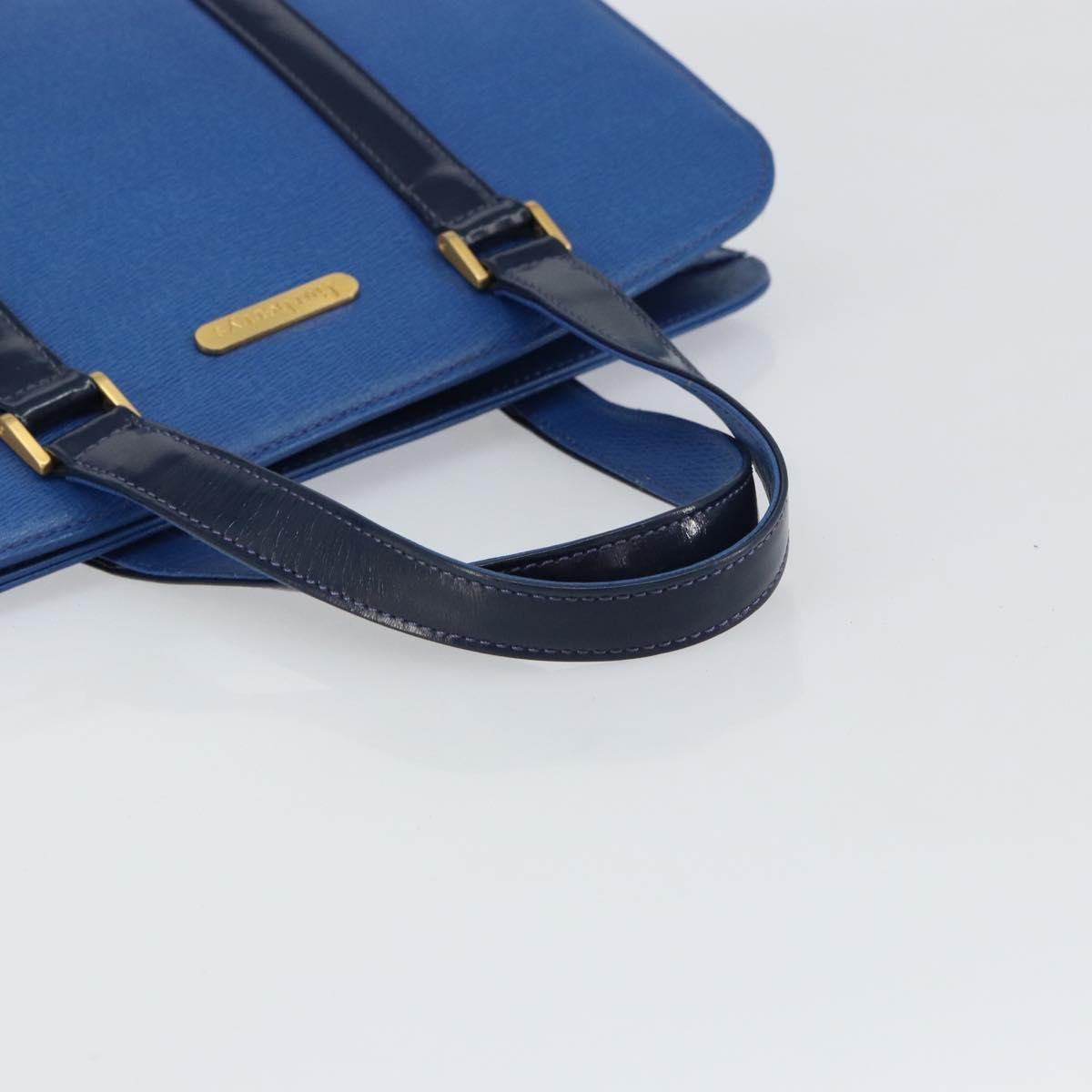 Burberrys Hand Bag Leather Blue Gold Auth 159091