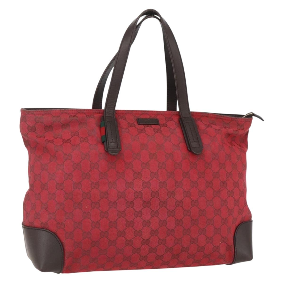 GUCCI GG Canvas Tote Bag Gold Red 308928 Auth 159092