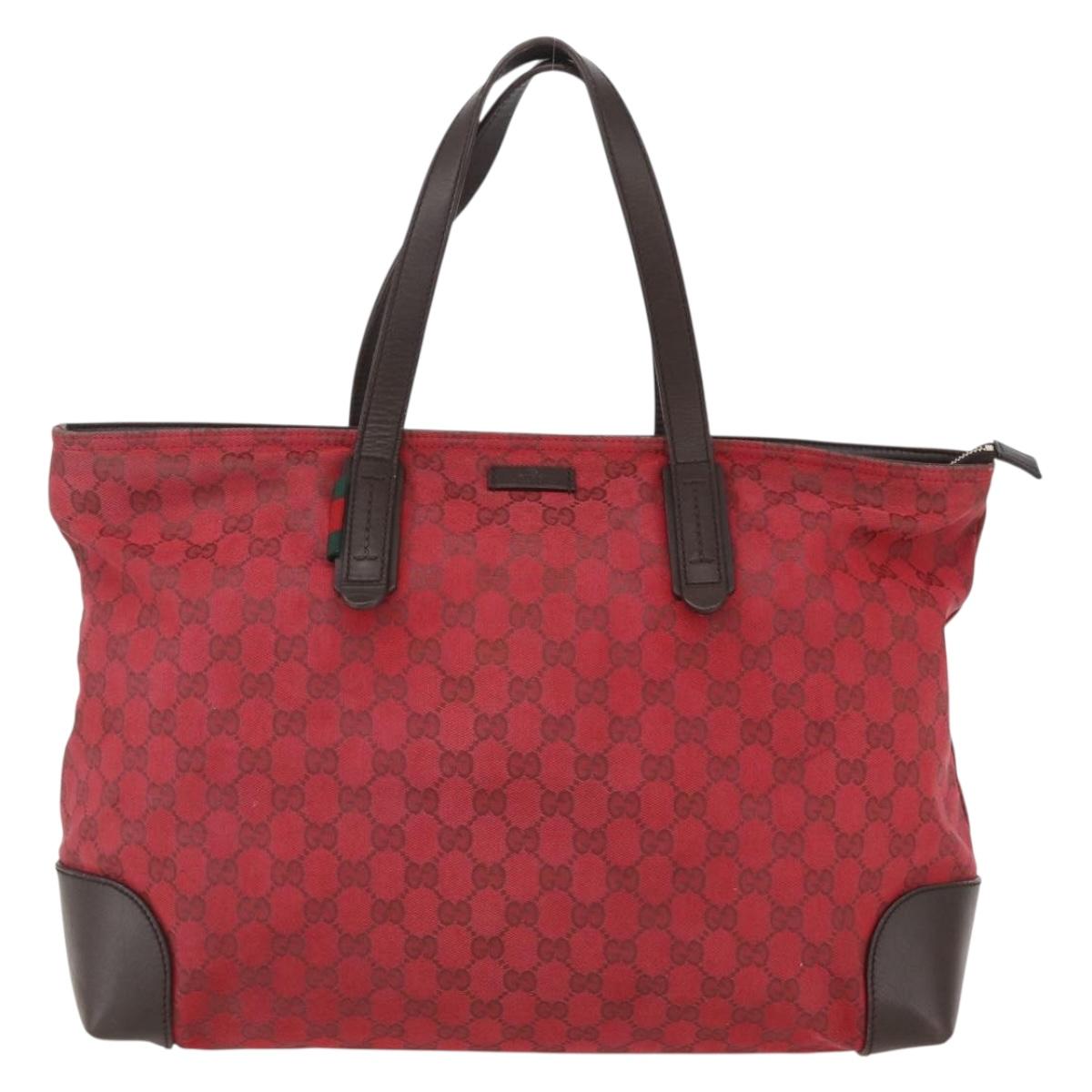 GUCCI GG Canvas Tote Bag Gold Red 308928 Auth 159092