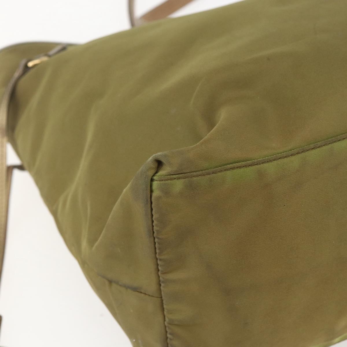PRADA Hand Bag Nylon Khaki Gold Auth 159131