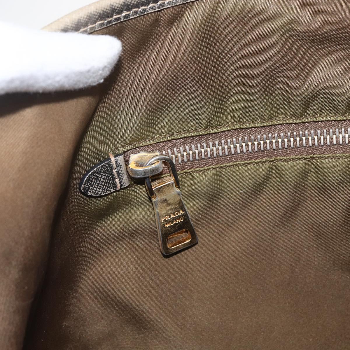 PRADA Hand Bag Nylon Khaki Gold Auth 159131