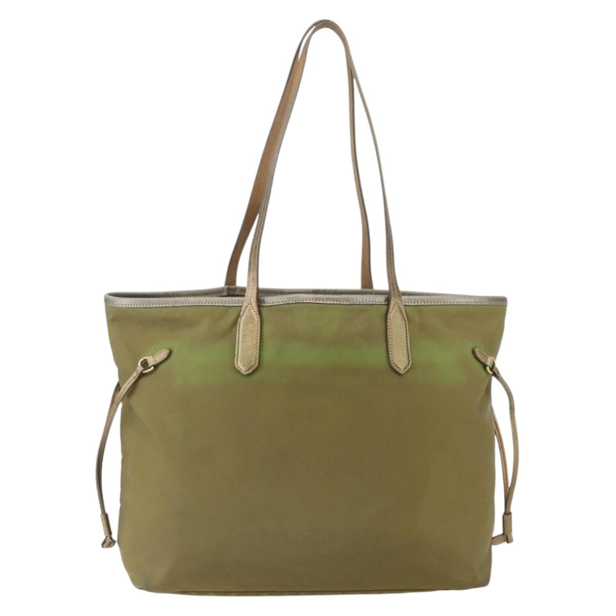 PRADA Hand Bag Nylon Khaki Gold Auth 159131