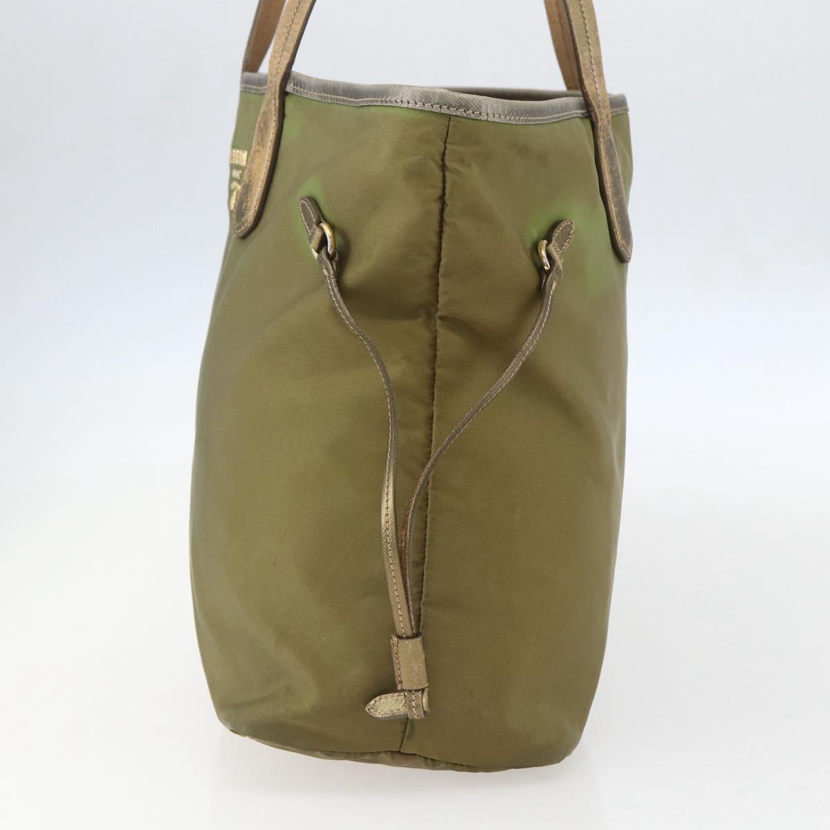 PRADA Hand Bag Nylon Khaki Gold Auth 159131