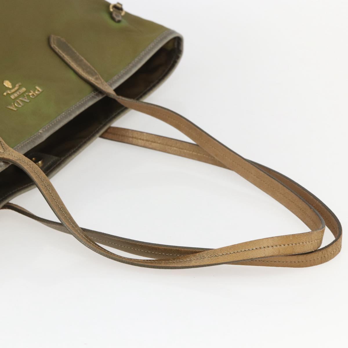 PRADA Hand Bag Nylon Khaki Gold Auth 159131