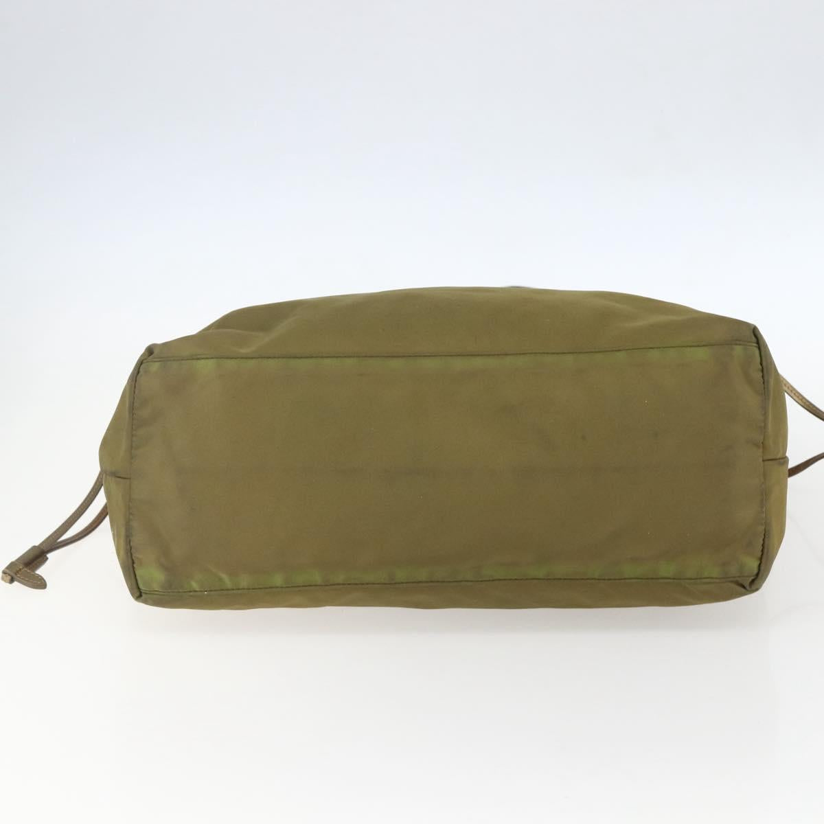 PRADA Hand Bag Nylon Khaki Gold Auth 159131