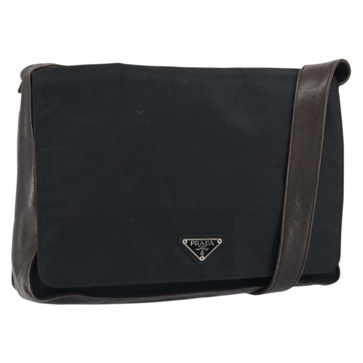 PRADA Shoulder Bag Nylon Black Silver Auth 159132